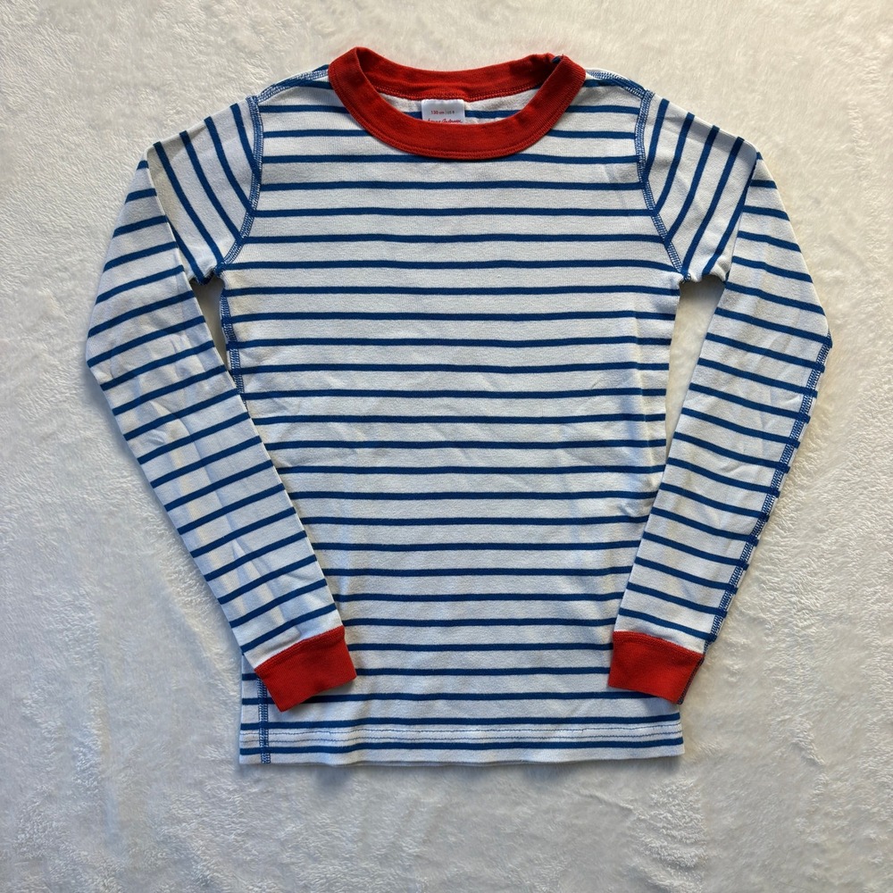Hanna Andersson Pajama Top Kids Sz 8 130 Organic Cotton Blue Stripe Long Sleeve